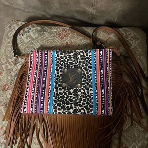 Fringe Leather Crossbody Bag - Multicolor